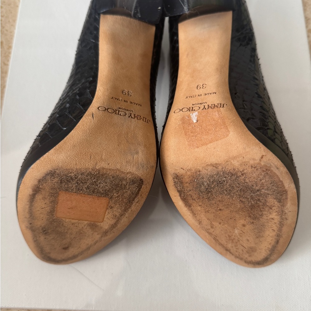 Jimmy Choo Black Python Peep Toe Heels - Picture 5 of 10